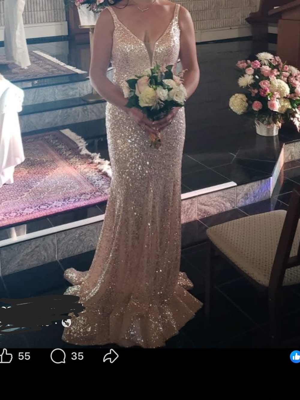 Jovani Sequin V-Neck Maxi Gown in Champagne Gold
